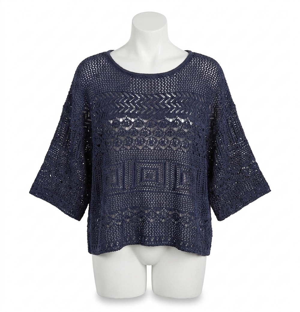 NEW MOLLY BRACKEN ella crochet sweater in navy